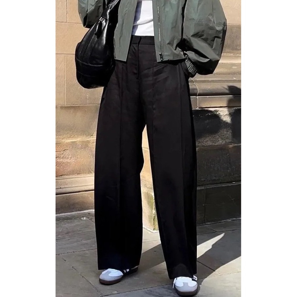 COS Wide Leg High Waisted Front Pleats Trousers Women 12 Black New With Tags